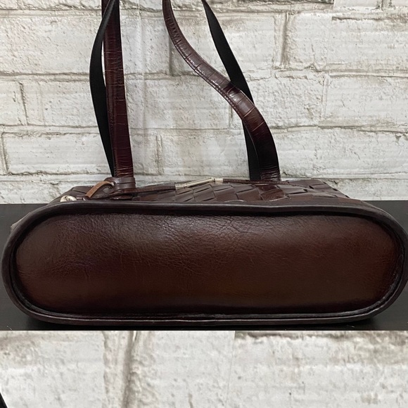 Vintage BRIGHTON Mahogany Brown Leather Woven Double Handle Strap Shoulder Bag - Picture 6 of 16